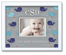 Personalized Photo Frame - Blue Whales on Grey