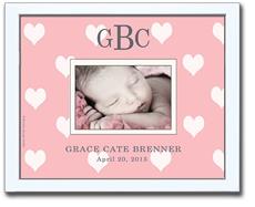 Personalized Photo Frame - White Hearts on Pink