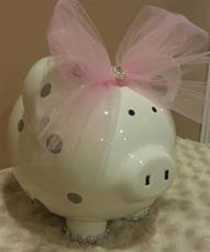 Chic Grey Polka dot Personalized Piggy Bank