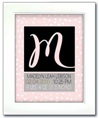 Modern Initial Birth Announcement - Paint dots Pink