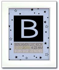 Modern Initial Birth Announcement - Blue with Black Stars