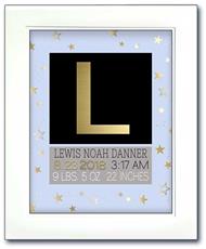 Modern Initial Birth Announcement - Blue with Gold Stars