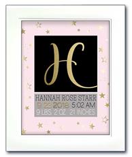Modern Initial Birth Announcement - Pink and Gold Stars