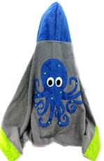 Blue Octopus Toddler Towel on Grey