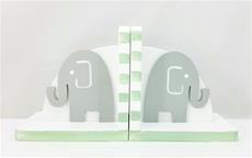 Hand painted Bookends Elephants in Grey and Green