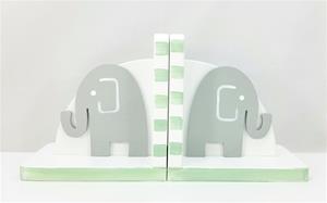 Hand painted Bookends Elephants in Grey and Green