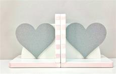 Hand Painted Bookends Hearts Silver Sparkle