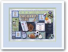 Baby Patchwork Sports Green and Blue Birth Announcement