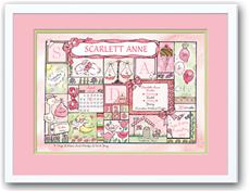 Baby Girl Patchwork Pink, Lime and Chocolate Birth Announcement