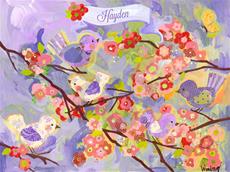Cherry Blossom Birdies Wall Art Lavender