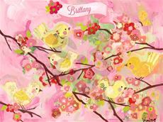 Cherry Blossom Birdies Wall Art Pink and Yellow