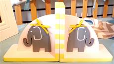 Hand Painted Bookends Elephants Grey and Yellow