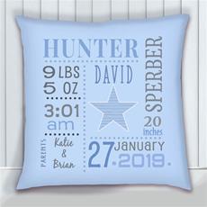 Birth Stats Pillow Star Blue