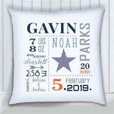 Birth Stats Pillow Star with Navy and Orange