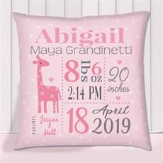 Birth Stats Pillow Mod Giraffe Pink