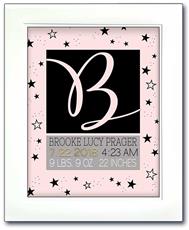 Modern Initial Birth Announcement - Pink and Black Stars