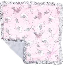 Pink Up and Away Baby Blanket with Grey Ruffle