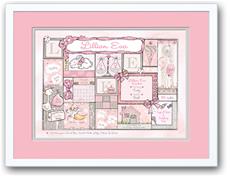 Baby Girl Patchwork Pink and Grey Birth Announcement