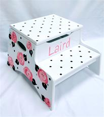 Double Step Stool Storage - Cabbage Roses and Dots
