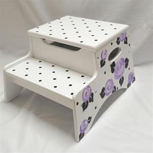 Double Step Stool Storage - Cabbage Roses and Dots Purple