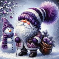 Canvas Print Gnome Purple with Snowman