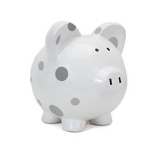 Grey Polka Dot Personalized Piggy Bank