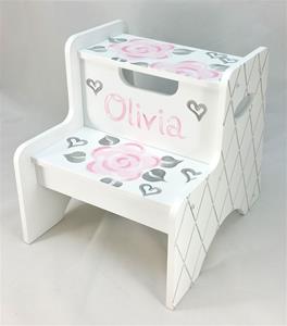 Double Step Stool - Pink Fun Flowers