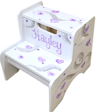 Double Step Stool - Hearts and Ribbons