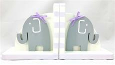 Hand Painted Bookends Elephants Grey and Lavender