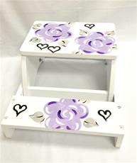 Hand Painted Large Step Stool Lavender Fun Flowers