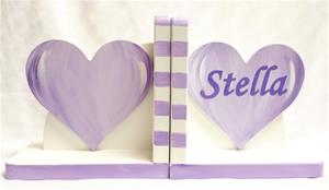 Hand Painted Bookends Lavender Hearts