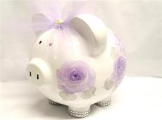 Lavender Rose Personalized Piggy Bank for Girls