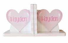 Hand Painted Bookends Hearts Pink