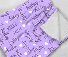 Baby Print Blanket Name Hearts Lavender