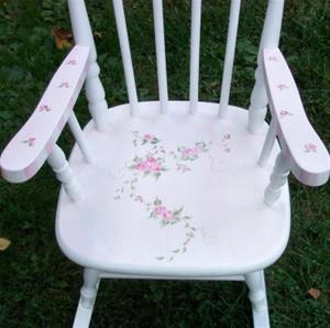 White Spindle Rocker with Hand Painted Roses